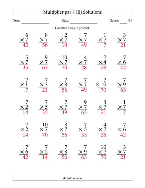 Multiplier (1 à 10) par 7 (36 Questions) (B) page 2