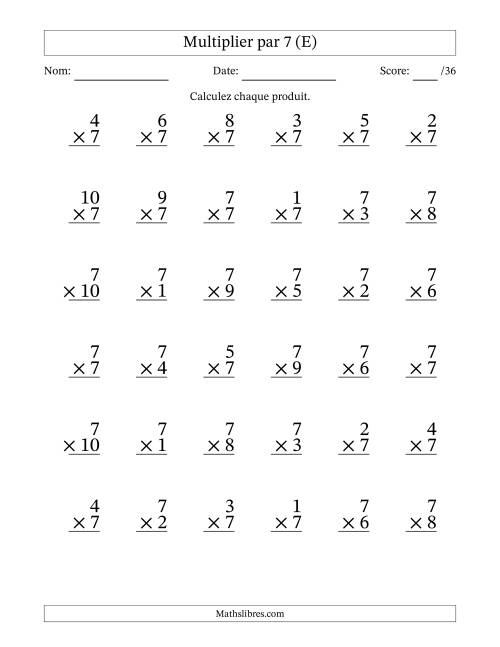 Multiplier (1 à 10) par 7 (36 Questions) (E)