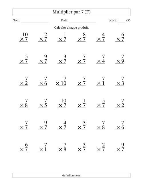Multiplier (1 à 10) par 7 (36 Questions) (F)