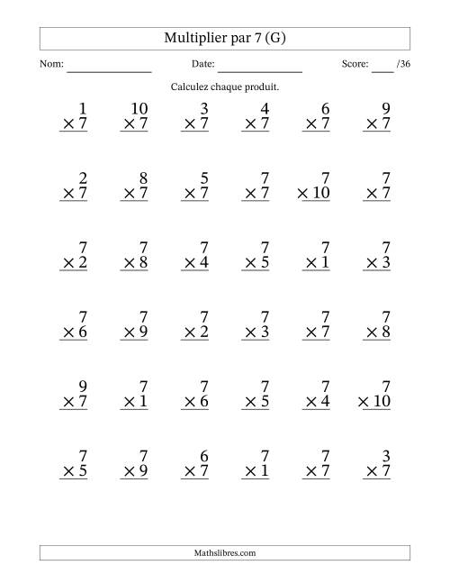 Multiplier (1 à 10) par 7 (36 Questions) (G)