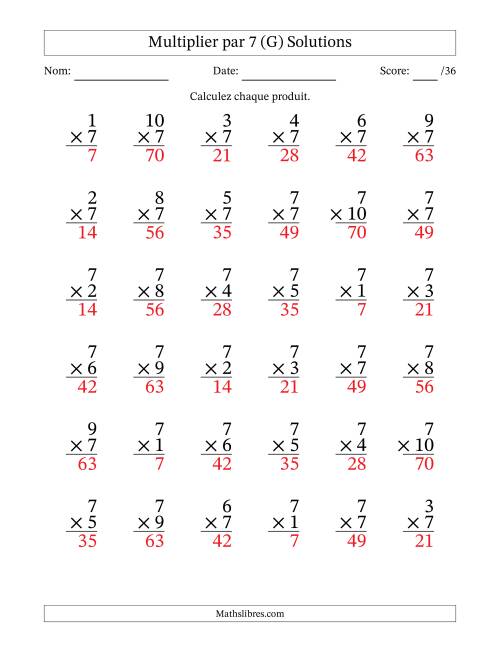Multiplier (1 à 10) par 7 (36 Questions) (G) page 2