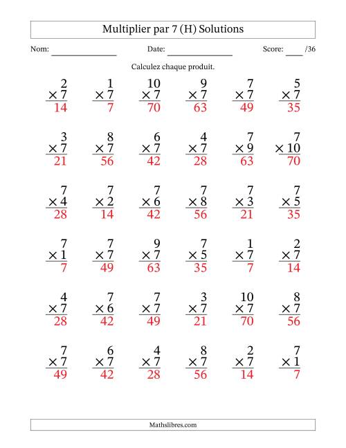 Multiplier (1 à 10) par 7 (36 Questions) (H) page 2