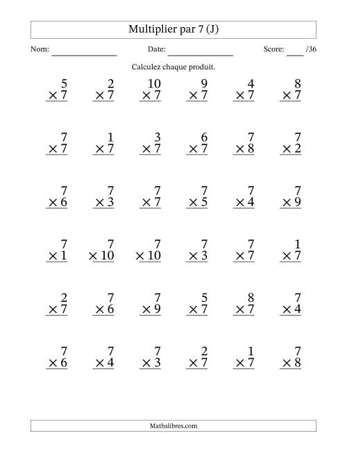 Multiplier (1 à 10) par 7 (36 Questions) (J)