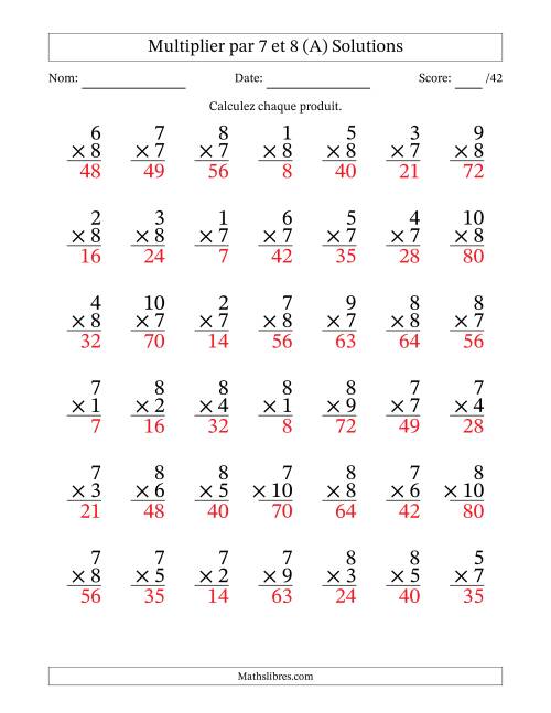 Multiplier (1 à 10) par 7 et 8 (42 Questions) (A) page 2