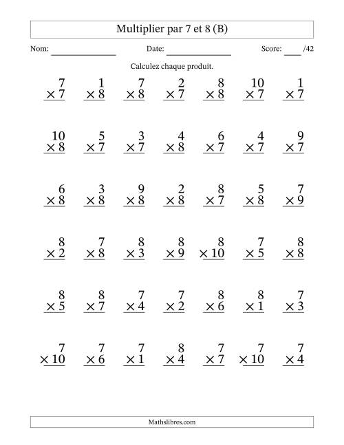 Multiplier (1 à 10) par 7 et 8 (42 Questions) (B)