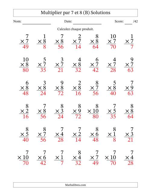 Multiplier (1 à 10) par 7 et 8 (42 Questions) (B) page 2