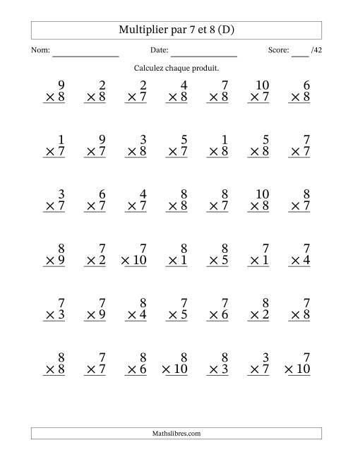 Multiplier (1 à 10) par 7 et 8 (42 Questions) (D)