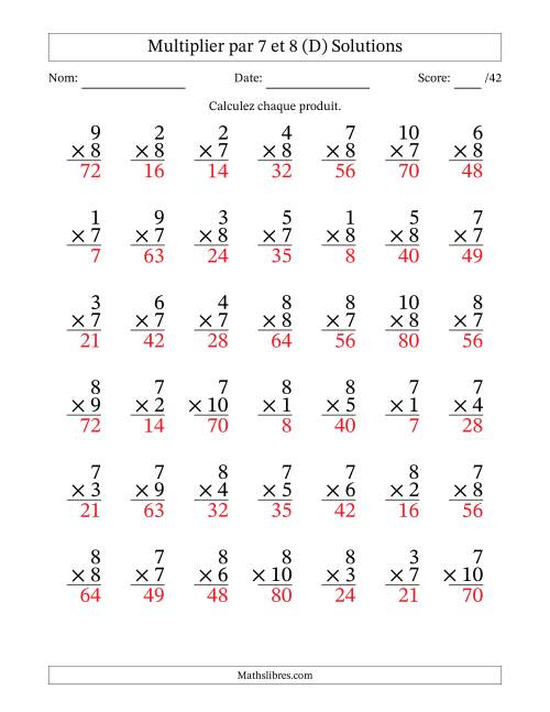 Multiplier (1 à 10) par 7 et 8 (42 Questions) (D) page 2