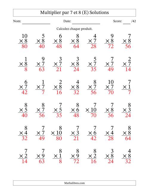 Multiplier (1 à 10) par 7 et 8 (42 Questions) (E) page 2