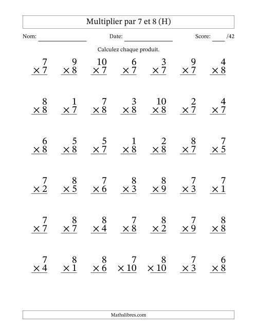 Multiplier (1 à 10) par 7 et 8 (42 Questions) (H)