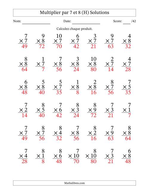 Multiplier (1 à 10) par 7 et 8 (42 Questions) (H) page 2