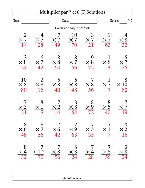 Multiplier (1 à 10) par 7 et 8 (42 Questions) (I) page 2