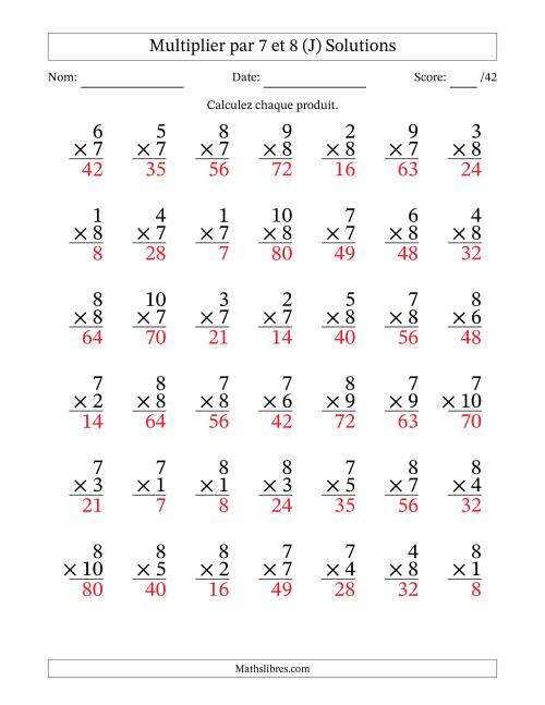 Multiplier (1 à 10) par 7 et 8 (42 Questions) (J) page 2