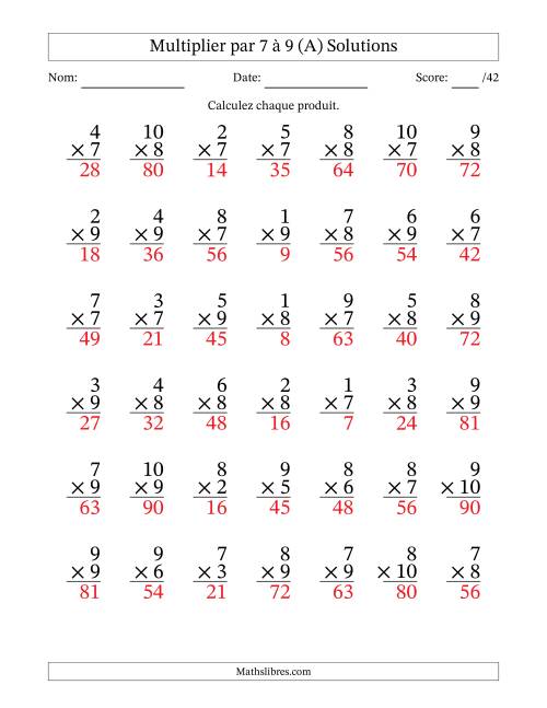 Multiplier (1 à 10) par 7 à 9 (42 Questions) (A) page 2