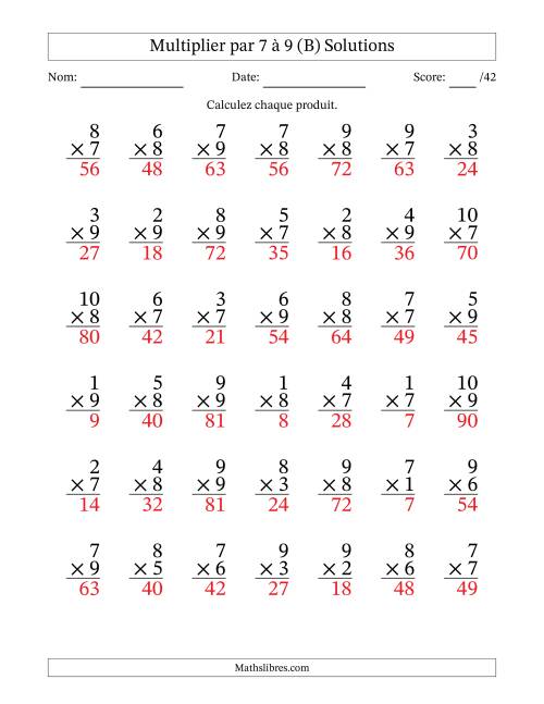 Multiplier (1 à 10) par 7 à 9 (42 Questions) (B) page 2