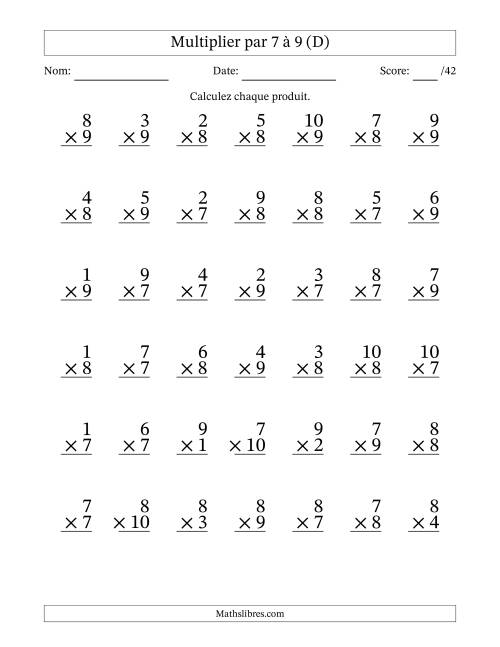 Multiplier (1 à 10) par 7 à 9 (42 Questions) (D)