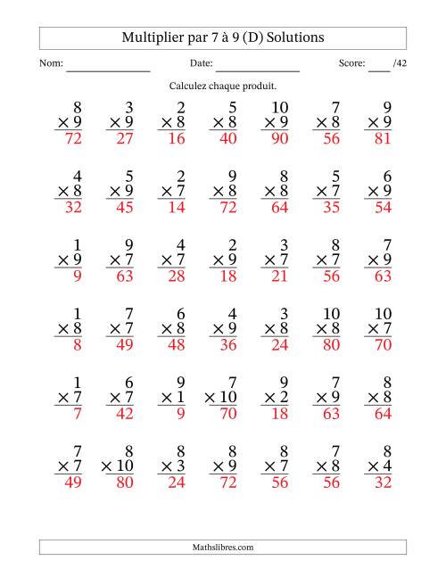 Multiplier (1 à 10) par 7 à 9 (42 Questions) (D) page 2