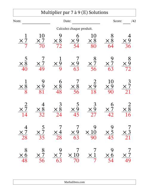Multiplier (1 à 10) par 7 à 9 (42 Questions) (E) page 2