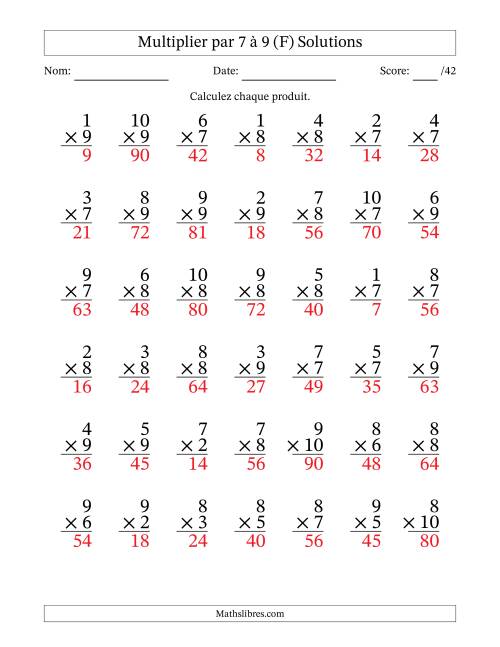 Multiplier (1 à 10) par 7 à 9 (42 Questions) (F) page 2