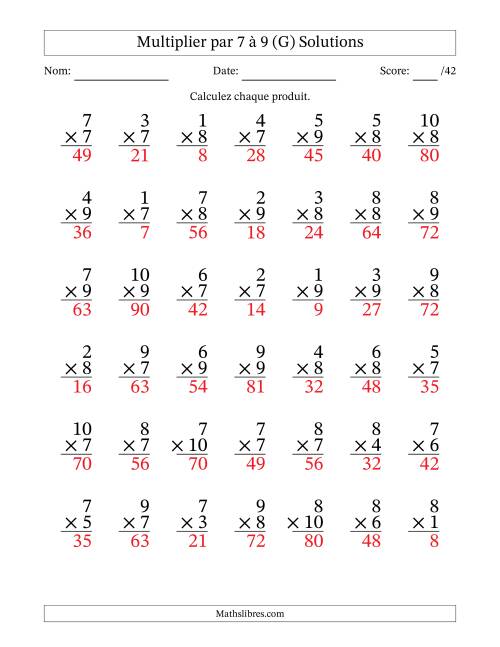 Multiplier (1 à 10) par 7 à 9 (42 Questions) (G) page 2
