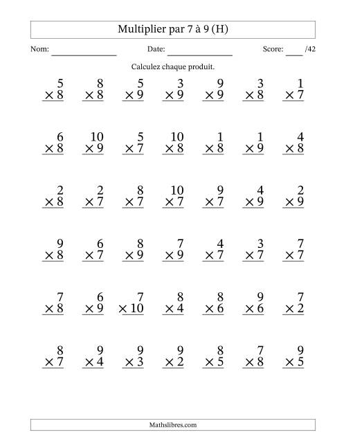 Multiplier (1 à 10) par 7 à 9 (42 Questions) (H)