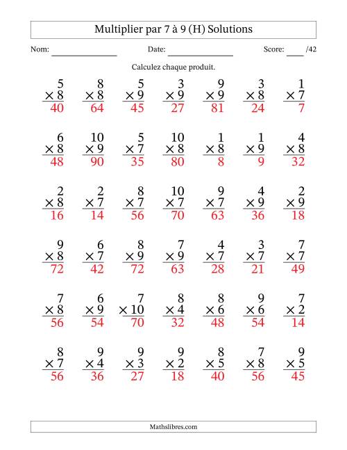 Multiplier (1 à 10) par 7 à 9 (42 Questions) (H) page 2
