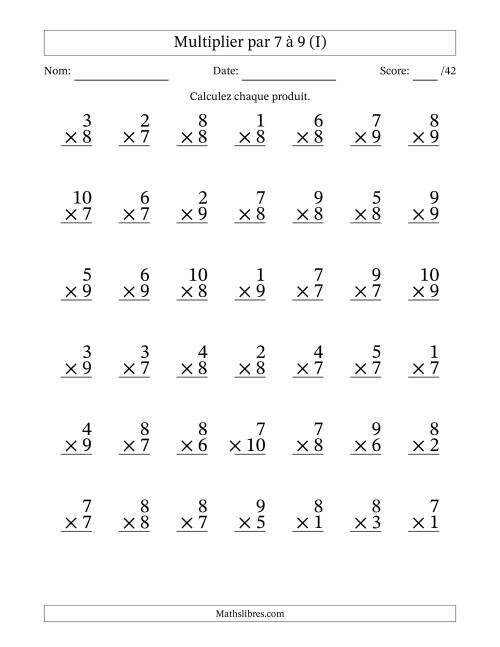 Multiplier (1 à 10) par 7 à 9 (42 Questions) (I)