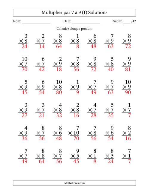 Multiplier (1 à 10) par 7 à 9 (42 Questions) (I) page 2