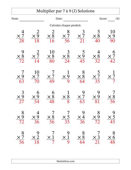 Multiplier (1 à 10) par 7 à 9 (42 Questions) (J) page 2