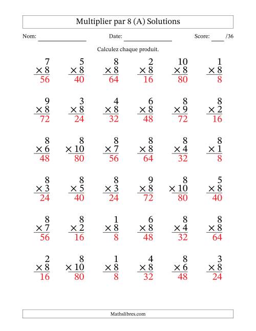 Multiplier (1 à 10) par 8 (36 Questions) (A) page 2