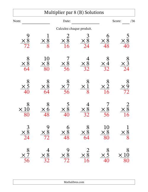 Multiplier (1 à 10) par 8 (36 Questions) (B) page 2