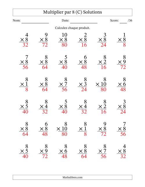 Multiplier (1 à 10) par 8 (36 Questions) (C) page 2