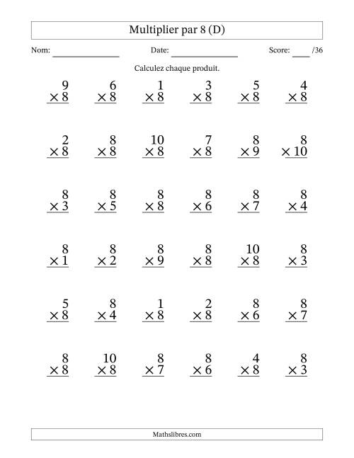 Multiplier (1 à 10) par 8 (36 Questions) (D)