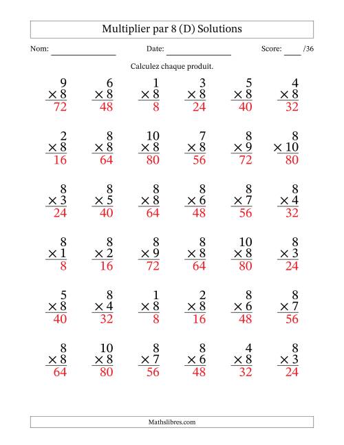 Multiplier (1 à 10) par 8 (36 Questions) (D) page 2