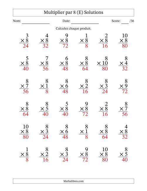 Multiplier (1 à 10) par 8 (36 Questions) (E) page 2