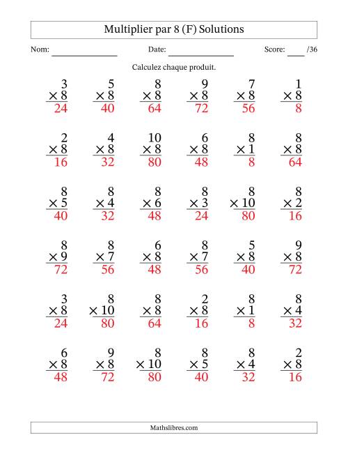 Multiplier (1 à 10) par 8 (36 Questions) (F) page 2