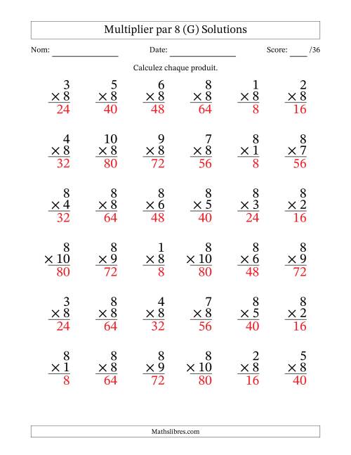 Multiplier (1 à 10) par 8 (36 Questions) (G) page 2