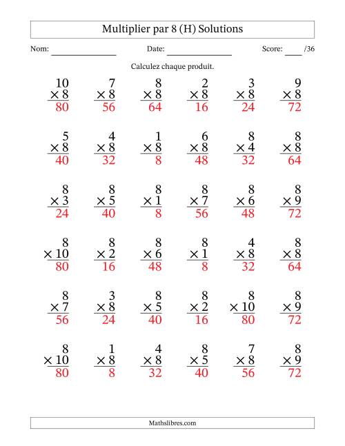 Multiplier (1 à 10) par 8 (36 Questions) (H) page 2