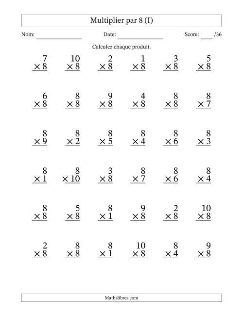 Multiplier (1 à 10) par 8 (36 Questions) (I)