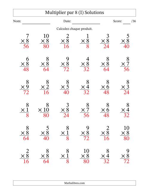 Multiplier (1 à 10) par 8 (36 Questions) (I) page 2