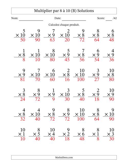 Multiplier (1 à 10) par 8 à 10 (42 Questions) (B) page 2
