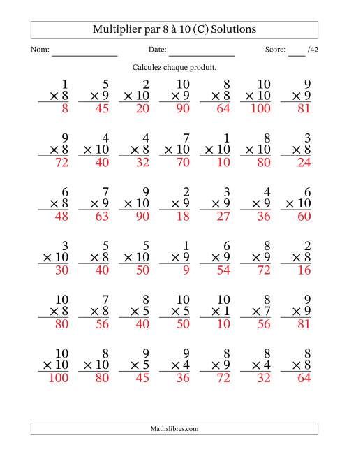 Multiplier (1 à 10) par 8 à 10 (42 Questions) (C) page 2