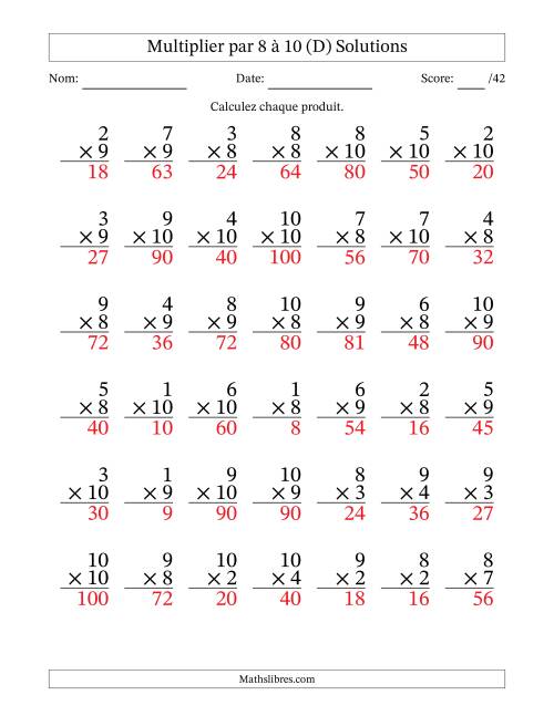 Multiplier (1 à 10) par 8 à 10 (42 Questions) (D) page 2
