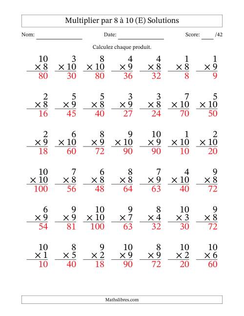 Multiplier (1 à 10) par 8 à 10 (42 Questions) (E) page 2