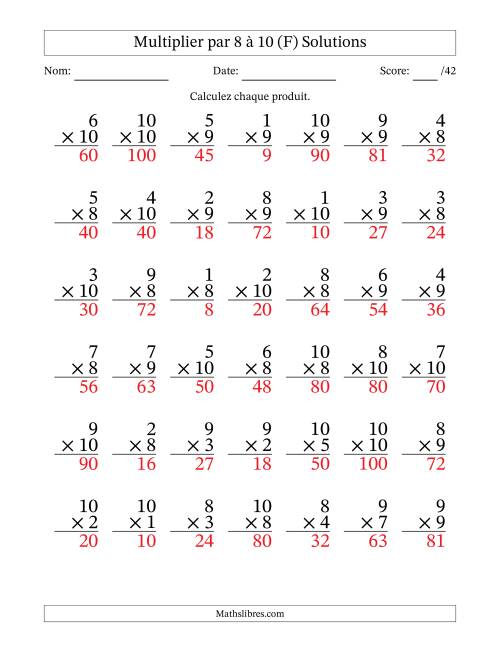 Multiplier (1 à 10) par 8 à 10 (42 Questions) (F) page 2