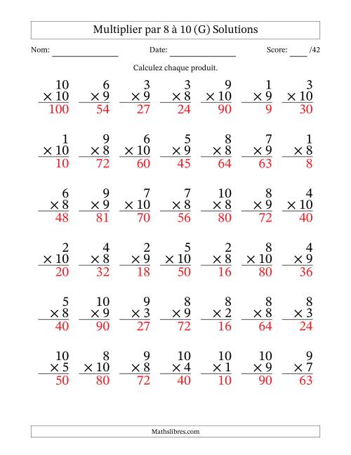 Multiplier (1 à 10) par 8 à 10 (42 Questions) (G) page 2
