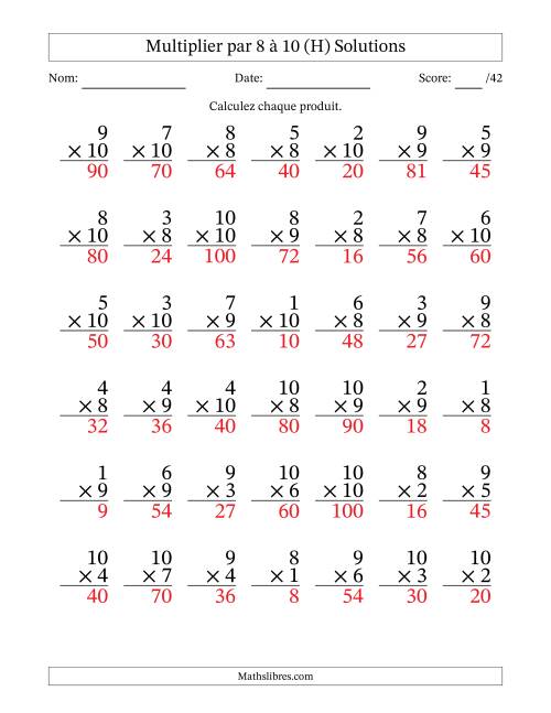 Multiplier (1 à 10) par 8 à 10 (42 Questions) (H) page 2