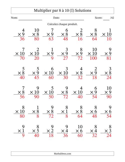 Multiplier (1 à 10) par 8 à 10 (42 Questions) (I) page 2