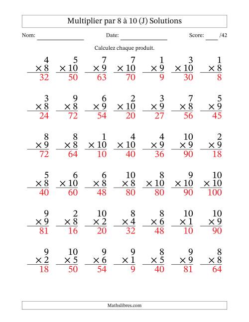 Multiplier (1 à 10) par 8 à 10 (42 Questions) (J) page 2