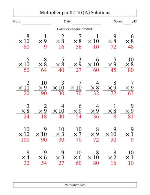 Multiplier (1 à 10) par 8 à 10 (42 Questions) (Tout) page 2